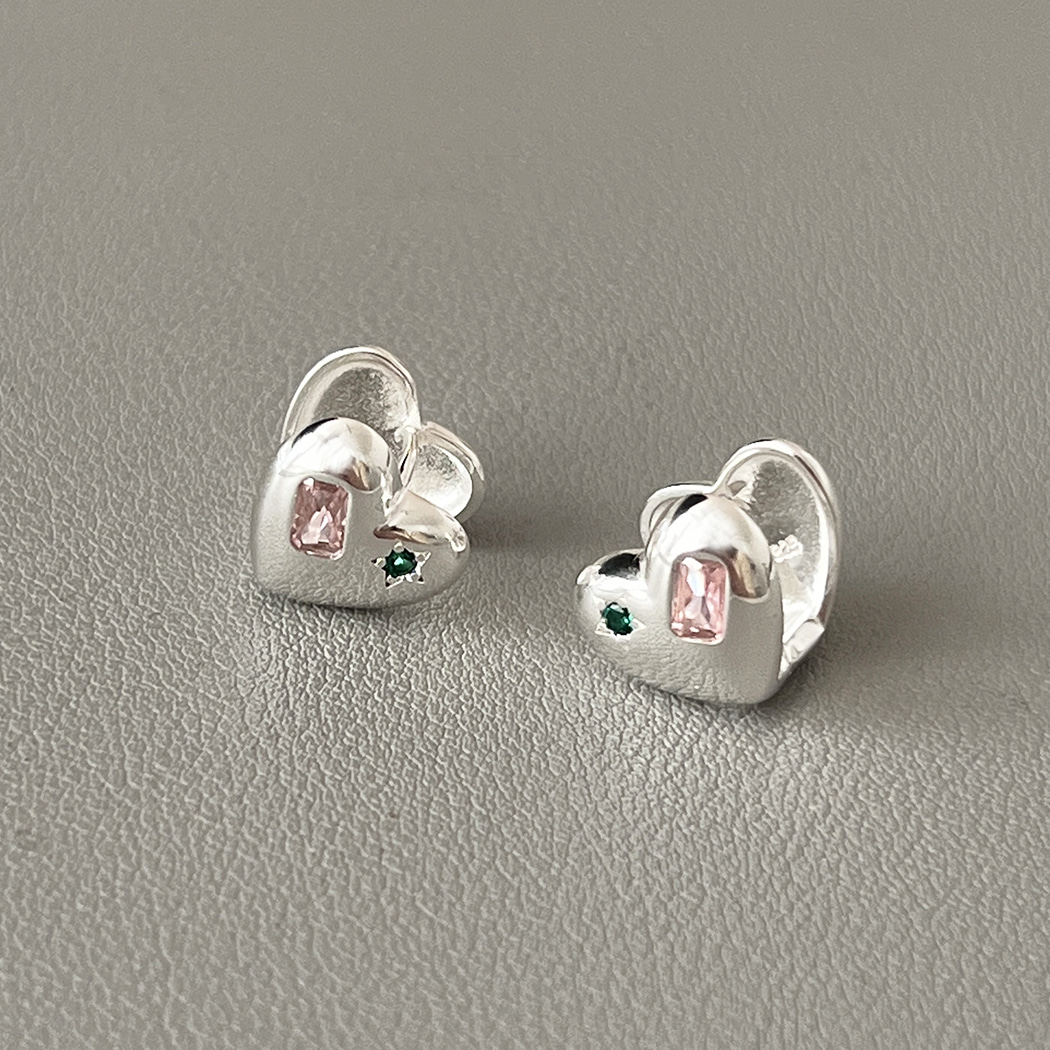 Colored Stone Heart Earrings